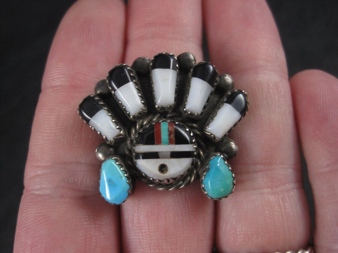 Vintage Sunface Jewelry Set Native American Cuff Bracelet and Ring Size 10 For Sale 5