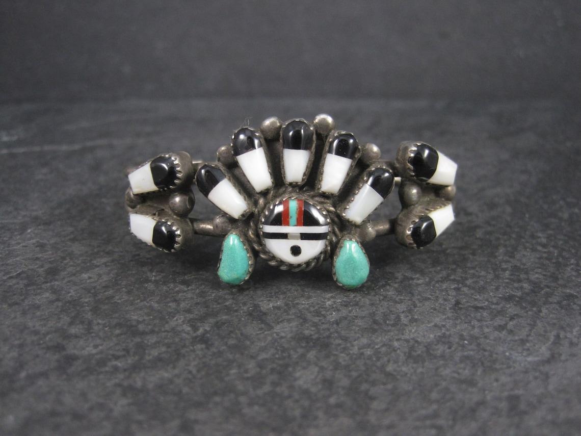 Mixed Cut Vintage Sunface Jewelry Set Native American Cuff Bracelet and Ring Size 10 For Sale