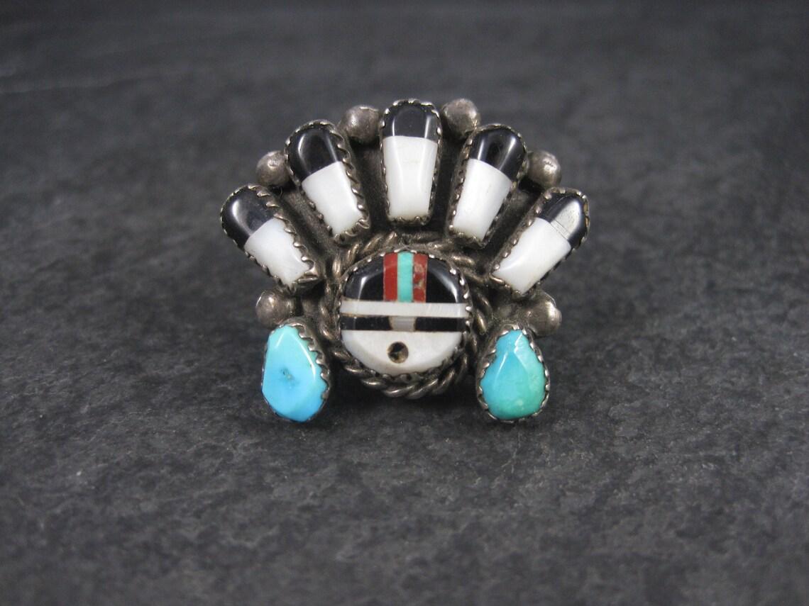 Vintage Sunface Jewelry Set Native American Cuff Bracelet and Ring Size 10 For Sale 2