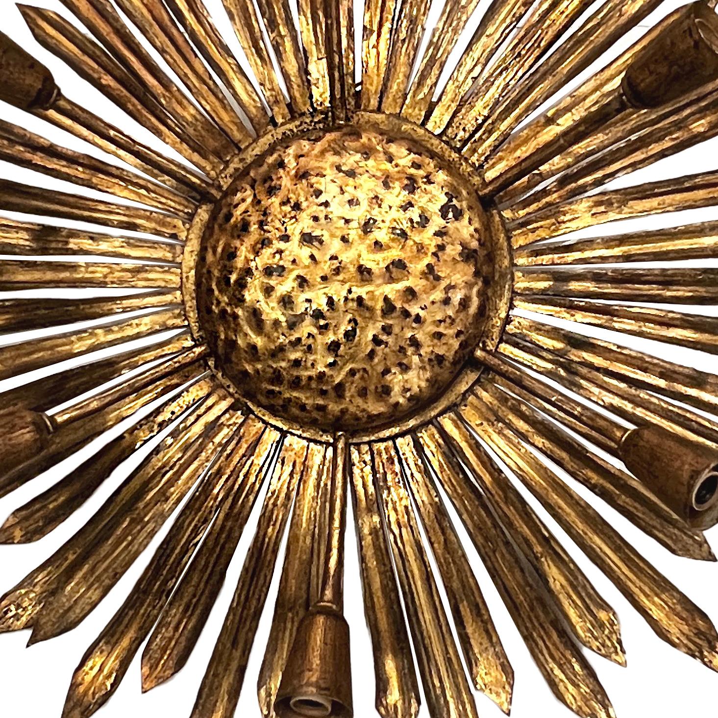 French Vintage Sunflower Light Fixture For Sale