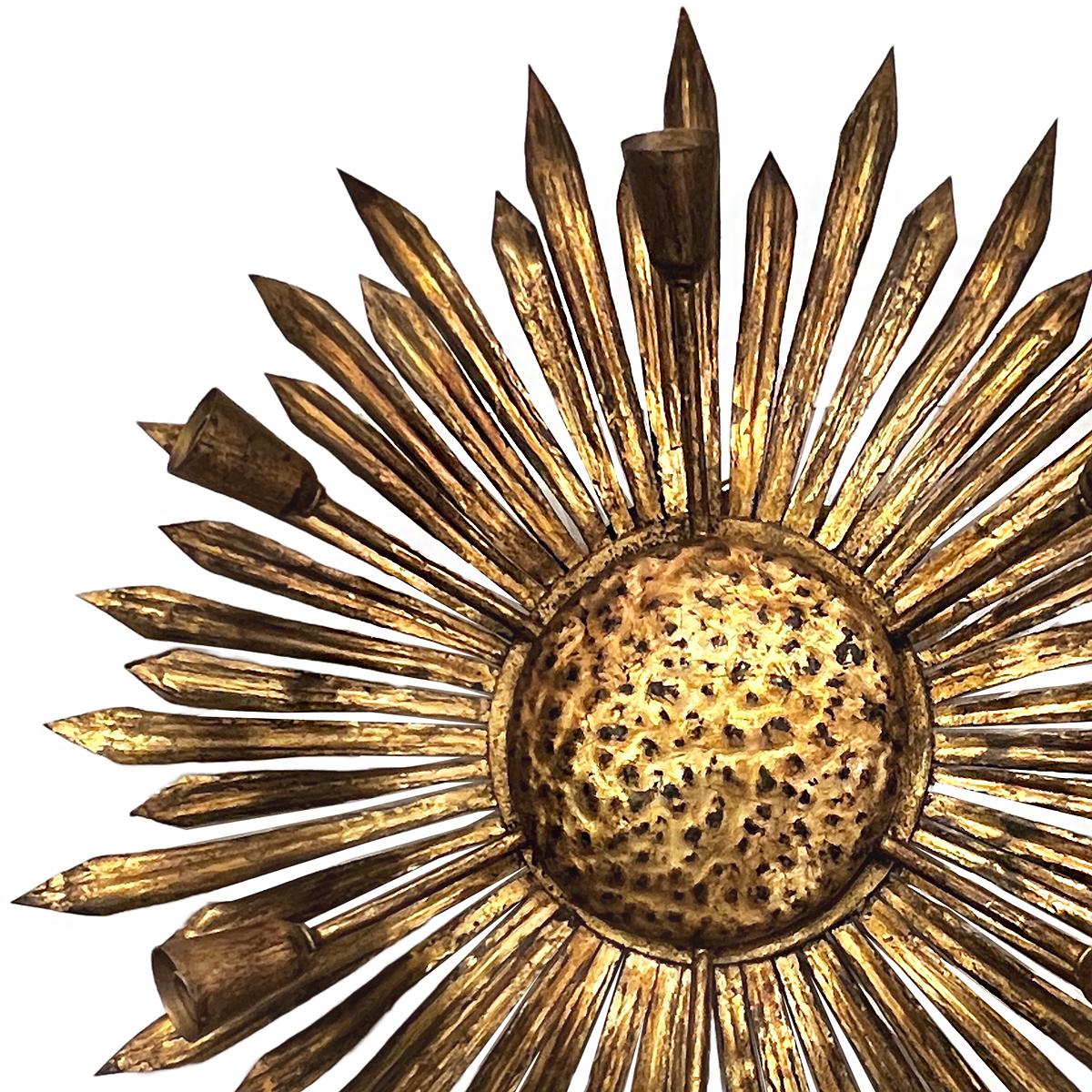 Gilt Vintage Sunflower Light Fixture For Sale