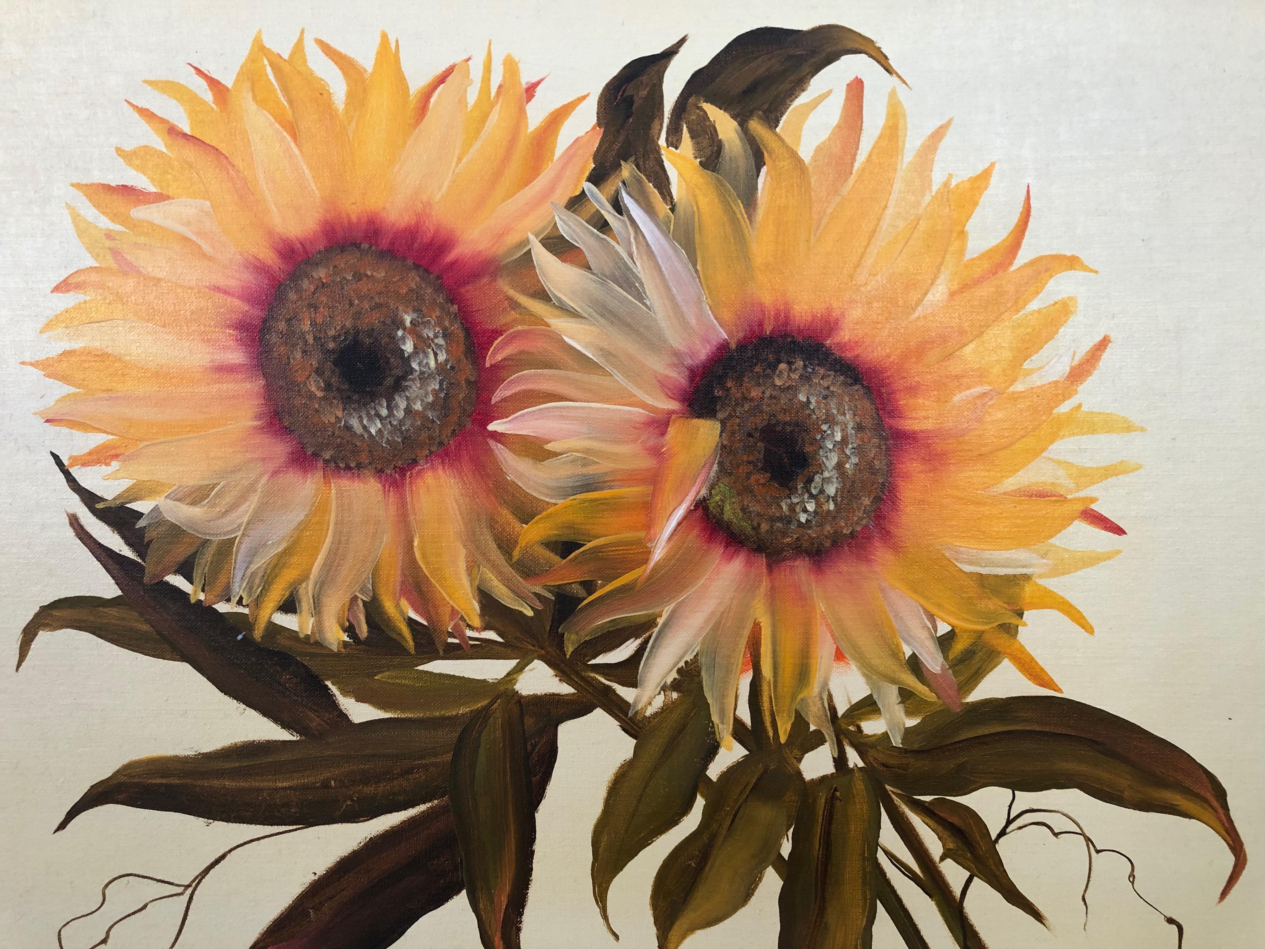Vintage Sunflower Oil Painting In Good Condition In Vallejo, CA