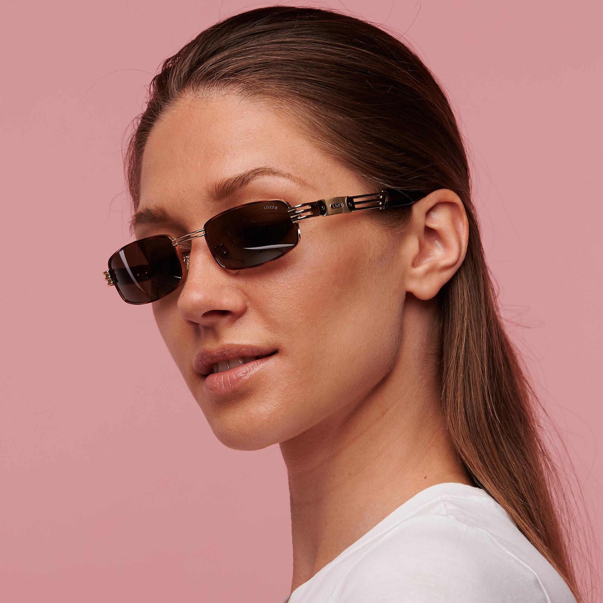 Brown Vintage sunglasses by Lozza, rectangular designer sunglasses 80s For Sale