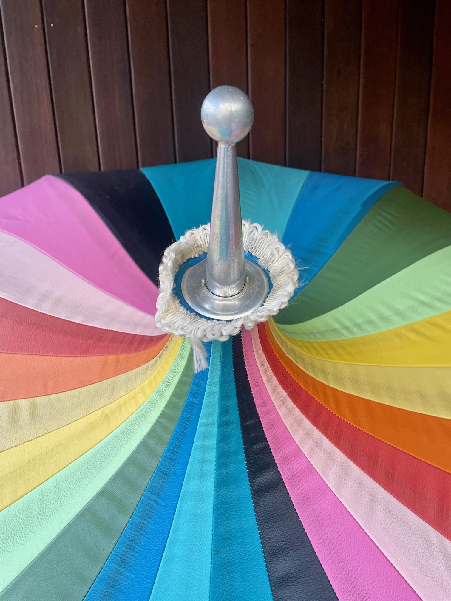 Mid-Century Modern Vintage Sunmasters Umbrella Rainbow Big Top Circus Colorful Tassel Fringe