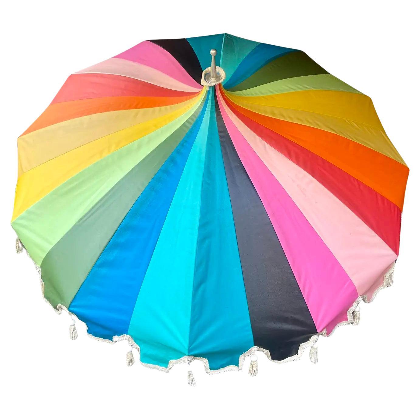 Vintage Sunmasters Umbrella Rainbow Big Top Circus Colorful Tassel Fringe