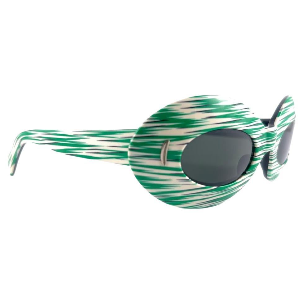 Vintage Suntimer Victory Green Stripped Made in France 1960 Sunglasses  For Sale
