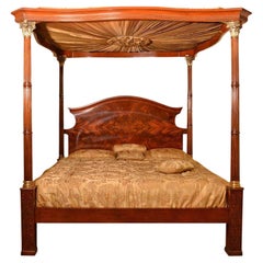 Retro Super King Mahogany Four Poster Bed with Silk Canopy, 20th C