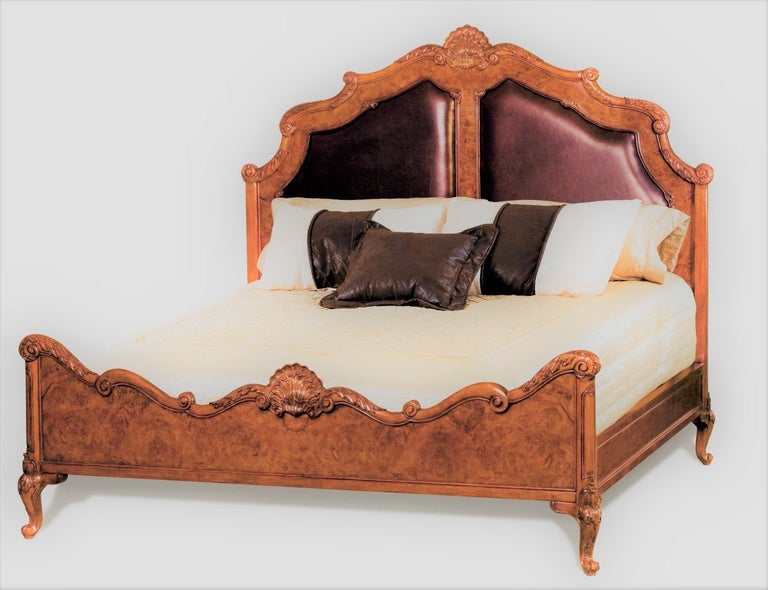 Burr Walnut Queen Anne Revival Bed, Super King Size Bed Used