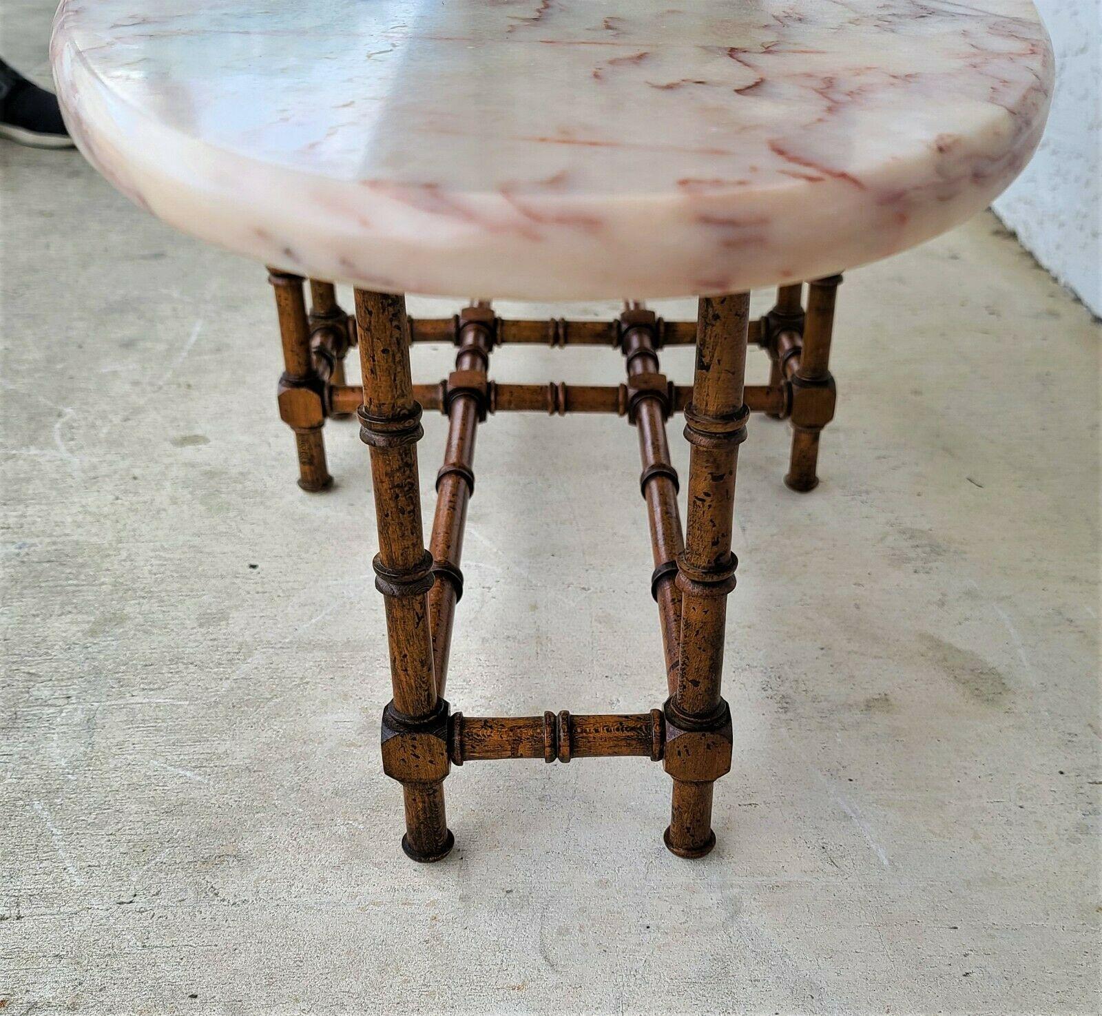 Vintage Surfboard Italian Marble Top Faux Bamboo Coffee Table For Sale 1