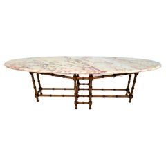 Vintage Surfboard Marble Top Faux Bamboo Coffee Table