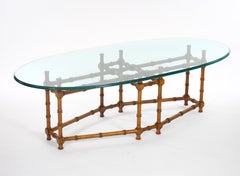 Vintage Surfboard Shape Glass Top / Faux Bamboo Base Coffee Table