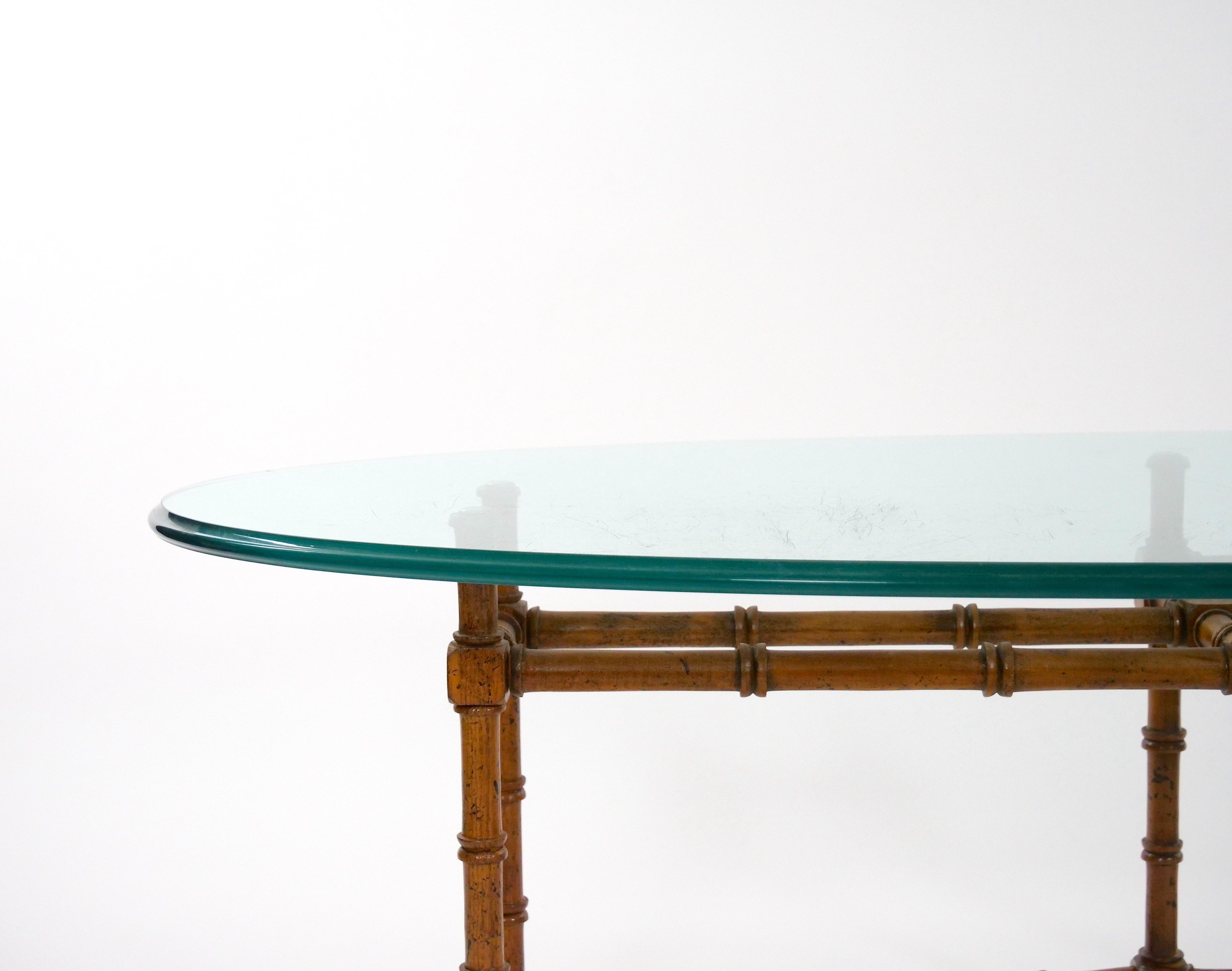 Vintage Surfboard Shape Glass Top / Faux Bamboo Base Coffee Table For Sale 2