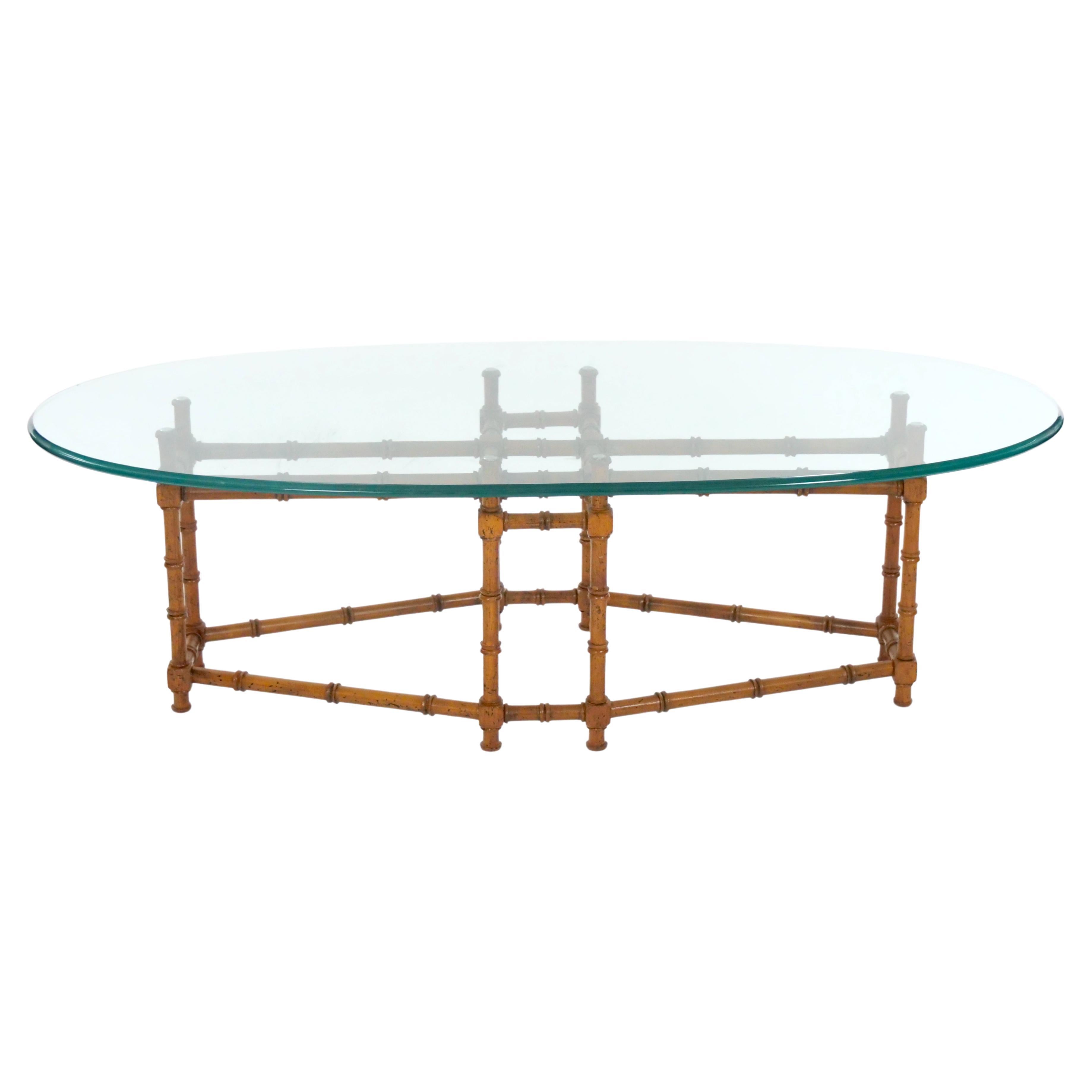 Vintage Surfboard Shape Glass Top / Faux Bamboo Base Coffee Table