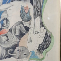 Vintage Surrealist Colored Pencil Drawing “The Annunciation" by Guenther C1966