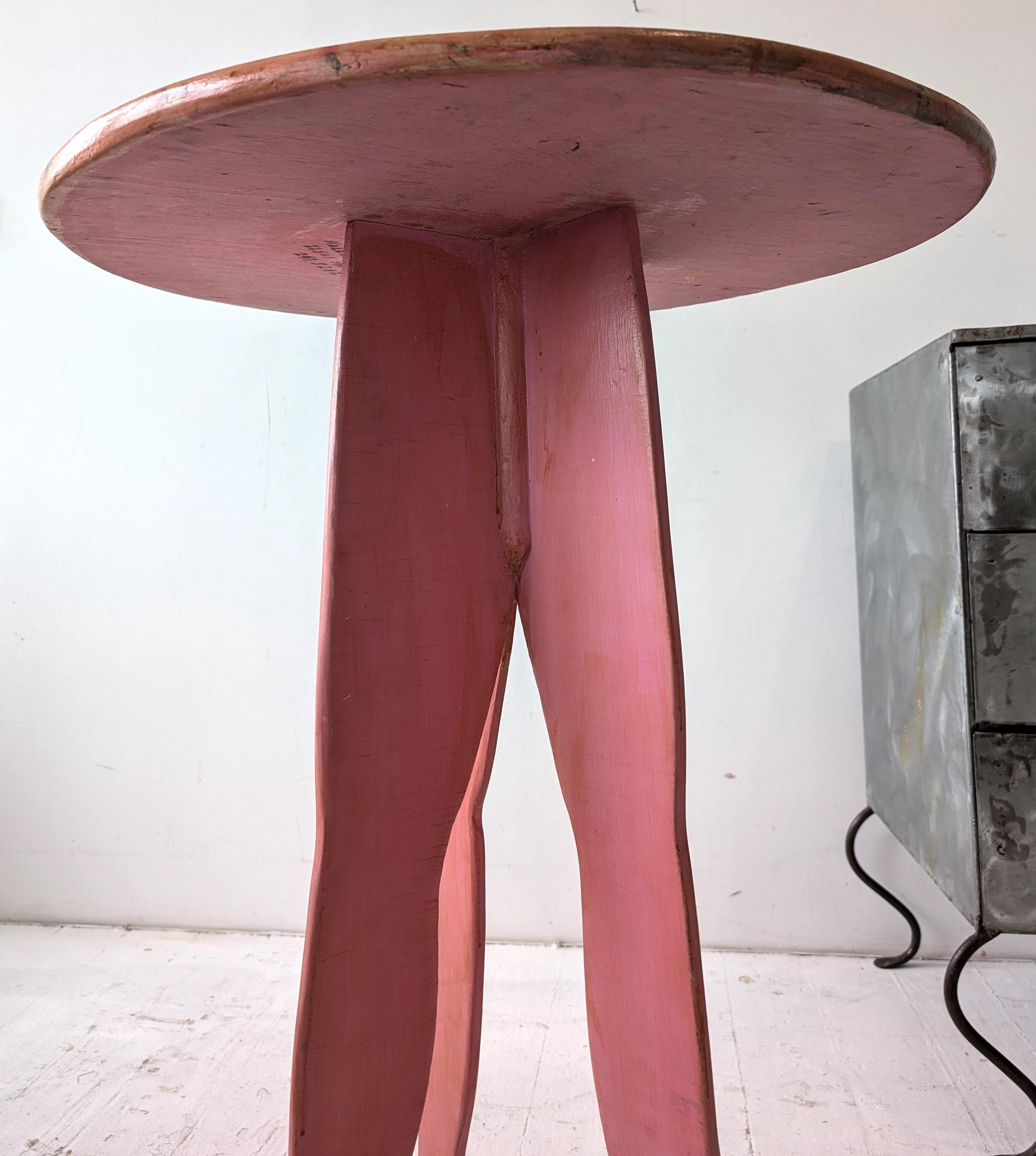 Vintage surrealist folk art four-legged painted wood table, handmade in the 80s For Sale 3