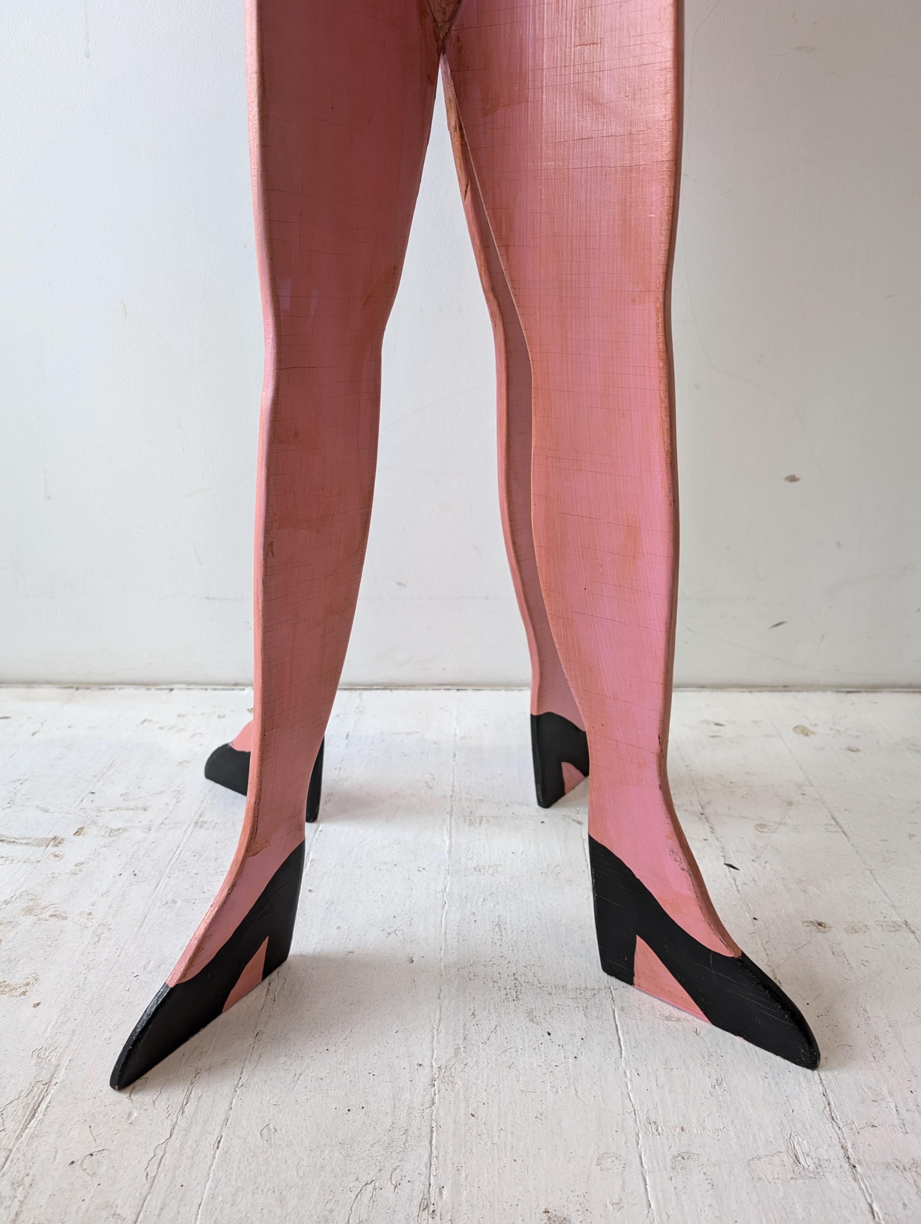 Vintage surrealist folk art four-legged painted wood table, handmade in the 80s For Sale 4
