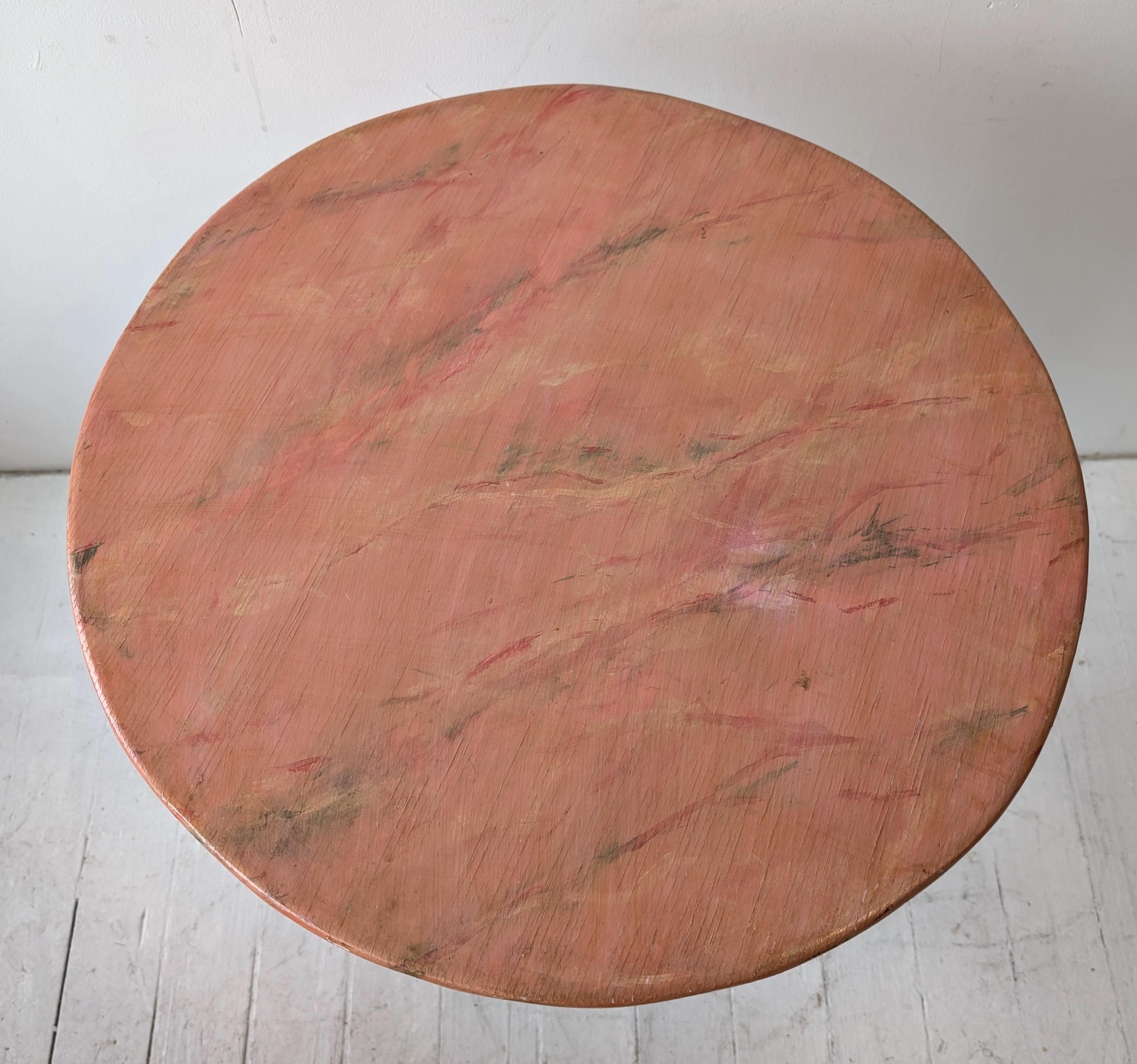 Vintage surrealist folk art four-legged painted wood table, handmade in the 80s For Sale 5