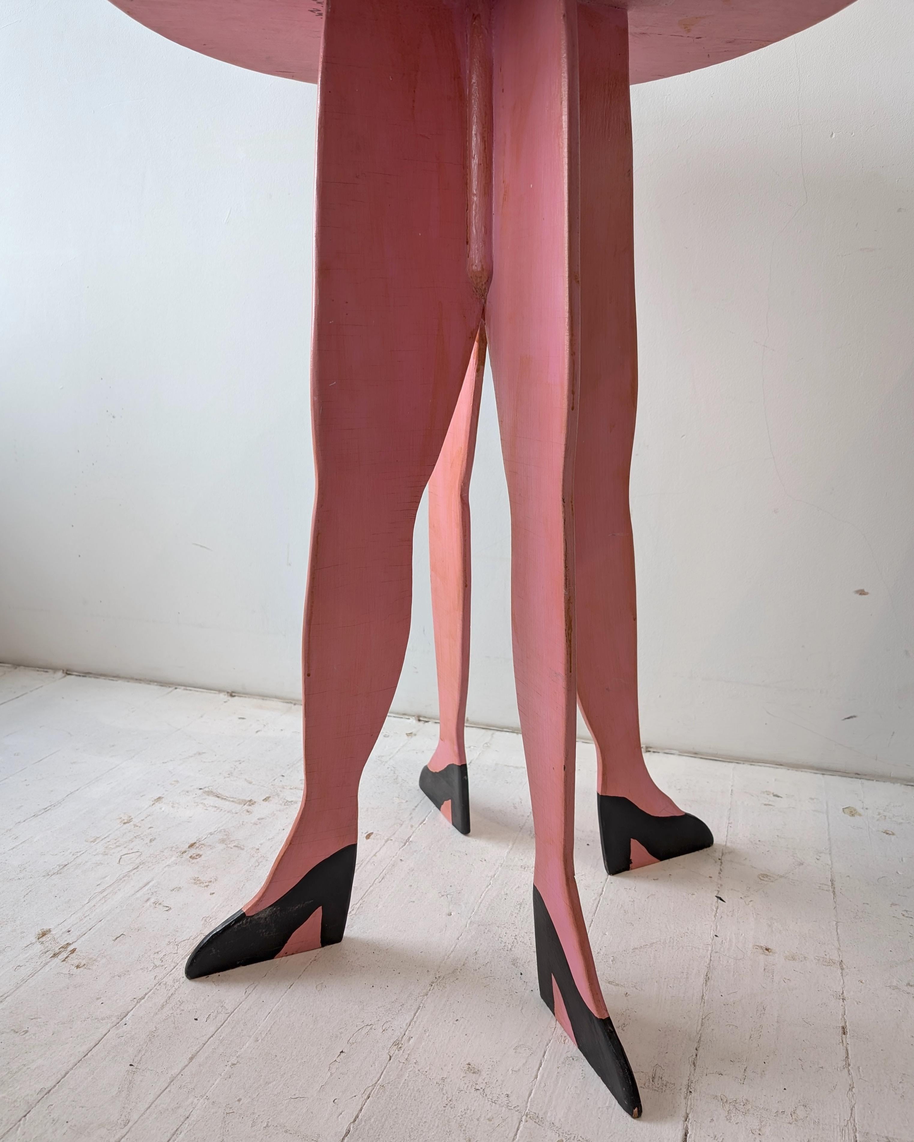 Wood Vintage surrealist folk art four-legged painted wood table, handmade in the 80s For Sale