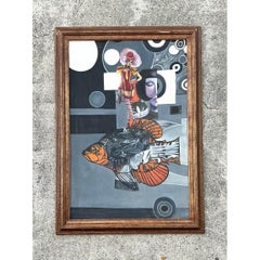 Vintage Surrealist Öl auf Leinwand