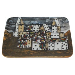 Piatto in porcellana policroma vintage surrealista Piero Fornasetti "Città di Carte