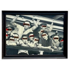 Surrealistisches signiertes Original-Ölgemälde auf Leinwand, Passengers, Vintage