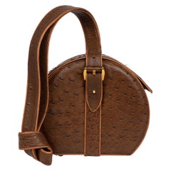 Vintage Susan Bennis Warren Edwards Brown Ostrich Leather Round Shoulder Bag