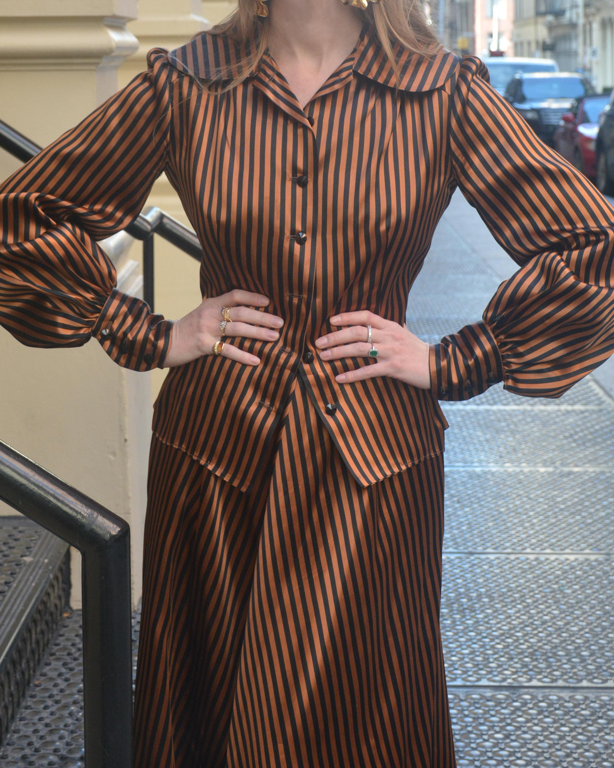 Vintage Susan Small Striped Skirt + Blouse Ensemble In Good Condition In New York, NY