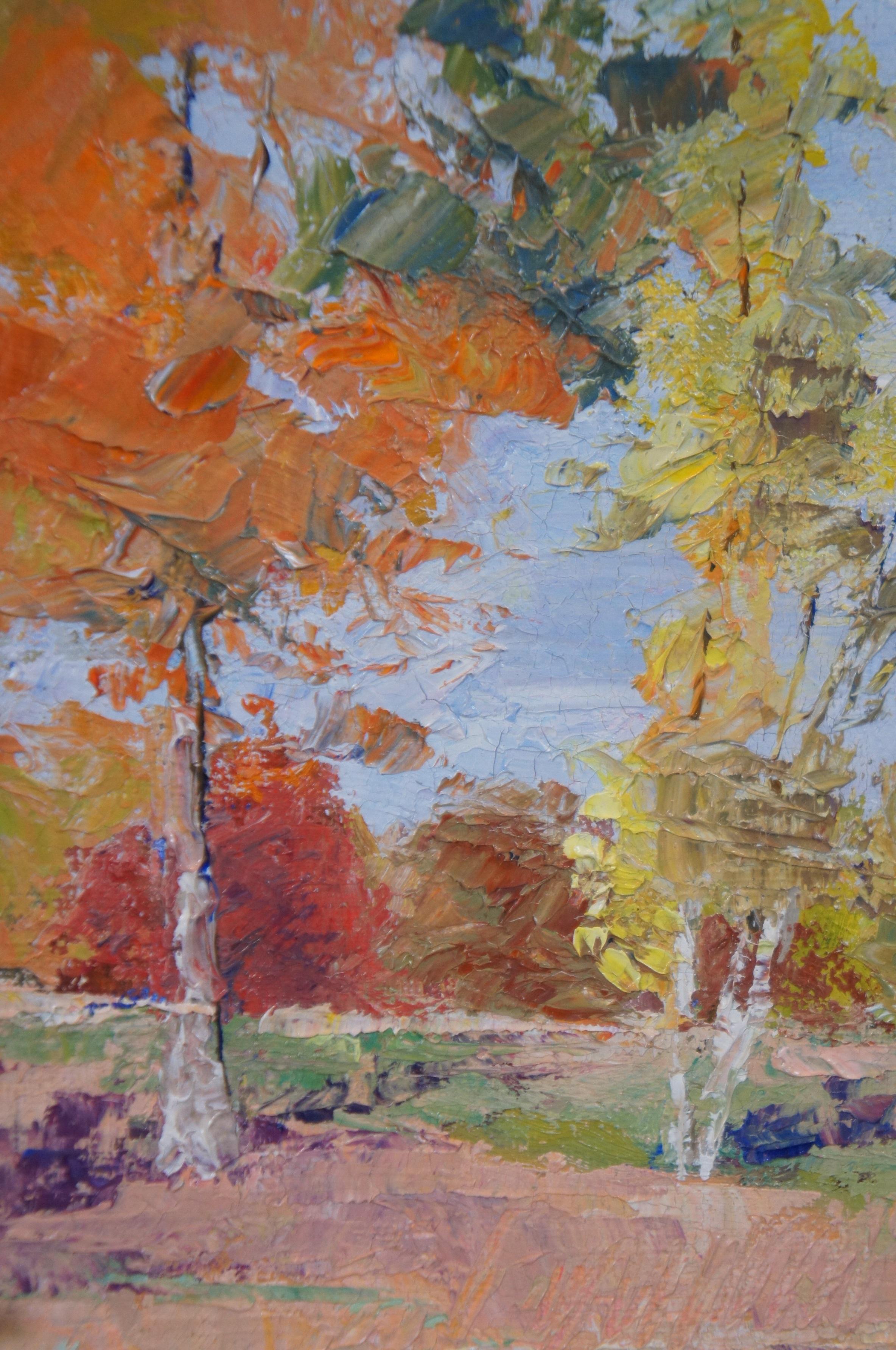 Peinture  l'huile impressionniste vintage Susie King - Paysage d'automne en vente 4