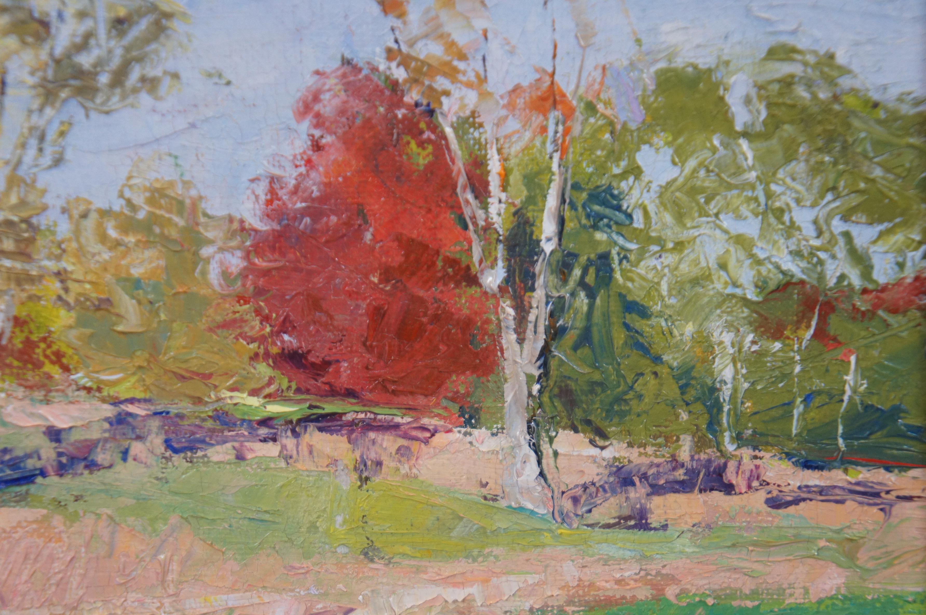 Peinture  l'huile impressionniste vintage Susie King - Paysage d'automne en vente 3