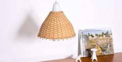 Vintage suspension lamp, glass & rattan