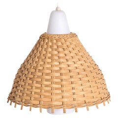 Vintage suspension lamp, glass & rattan