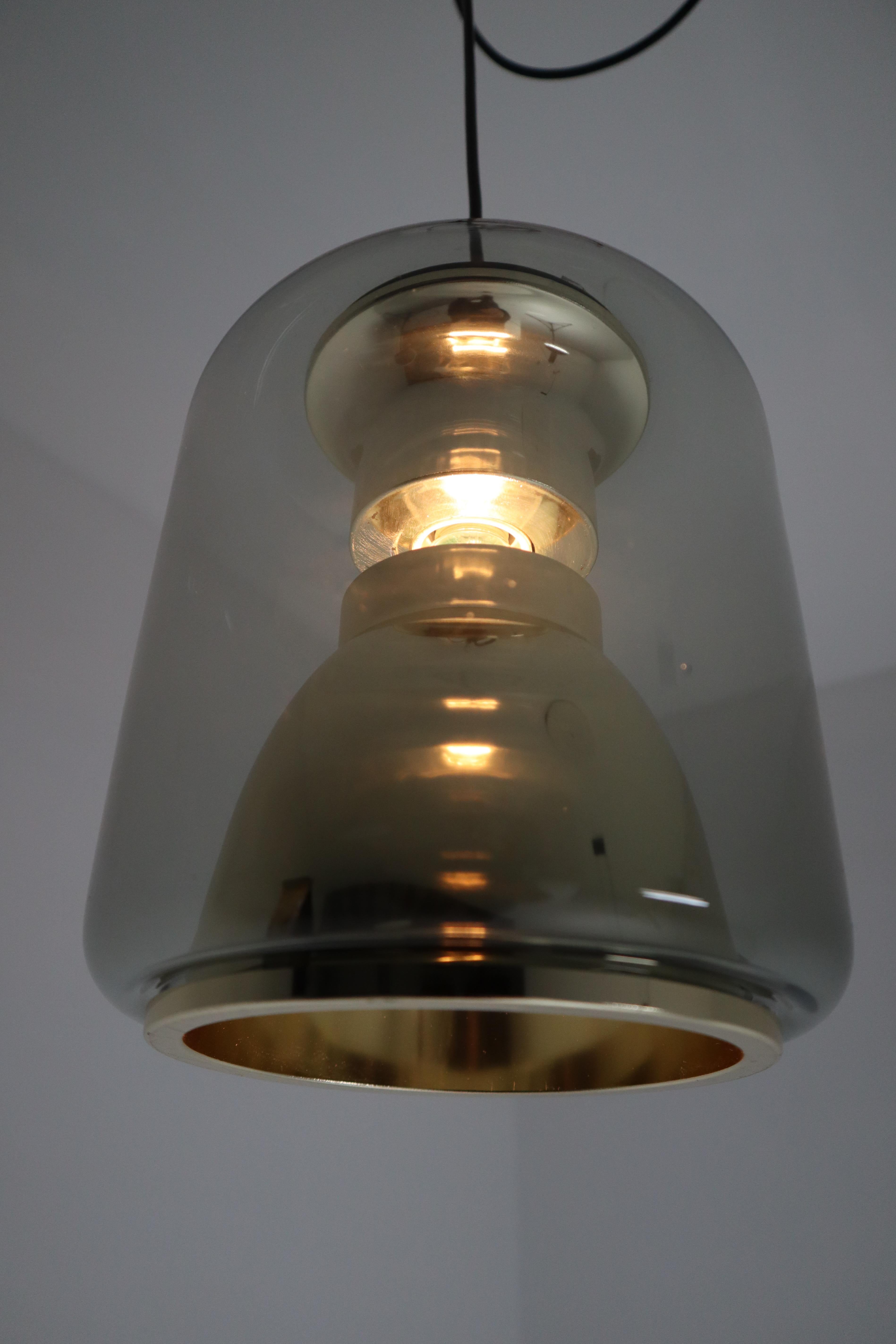 Vintage Suspension Lamp in Smoked Glass with Golden details, by ERCO, Germany  5