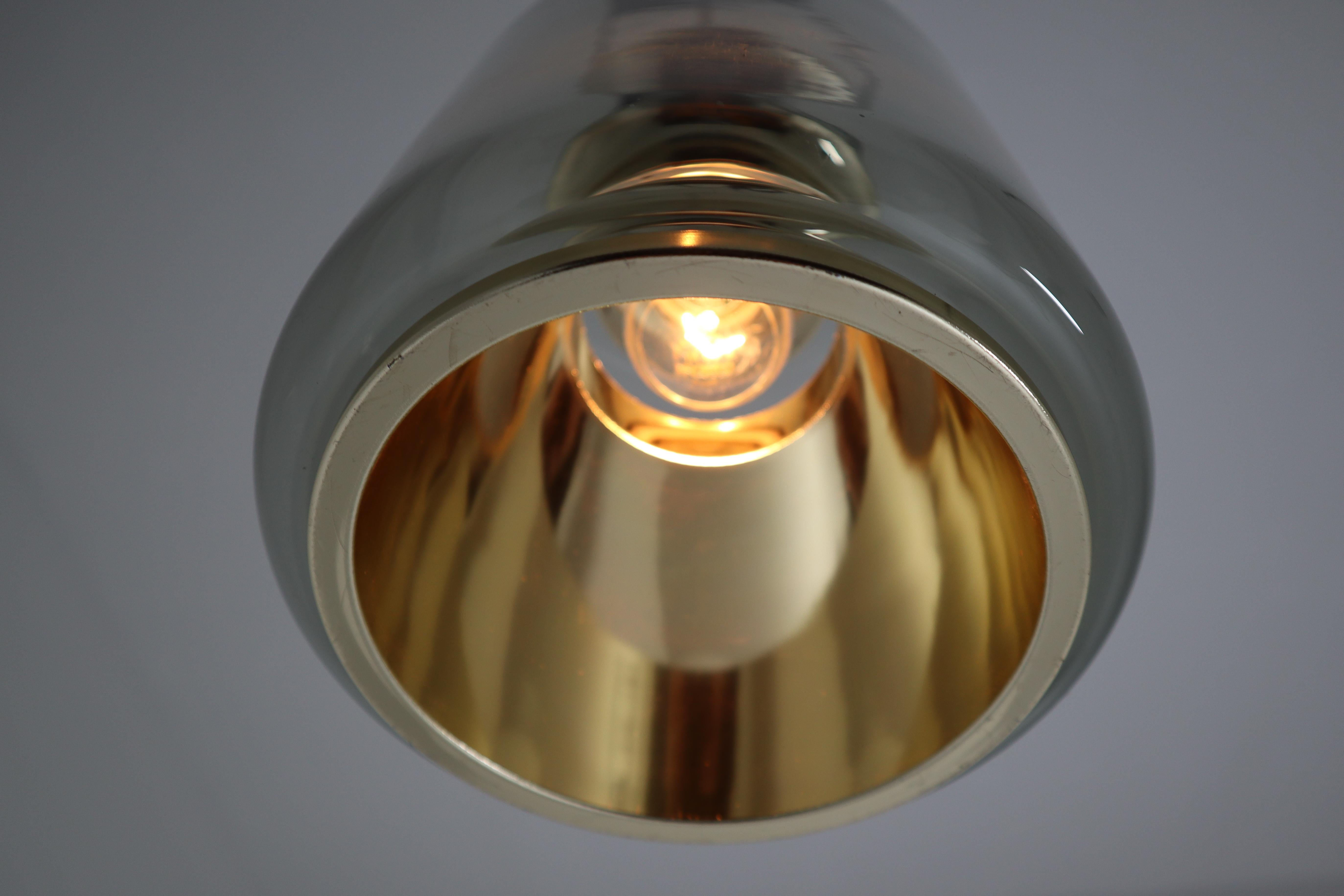 Vintage Suspension Lamp in Smoked Glass with Golden details, by ERCO, Germany  In Good Condition In Almelo, NL