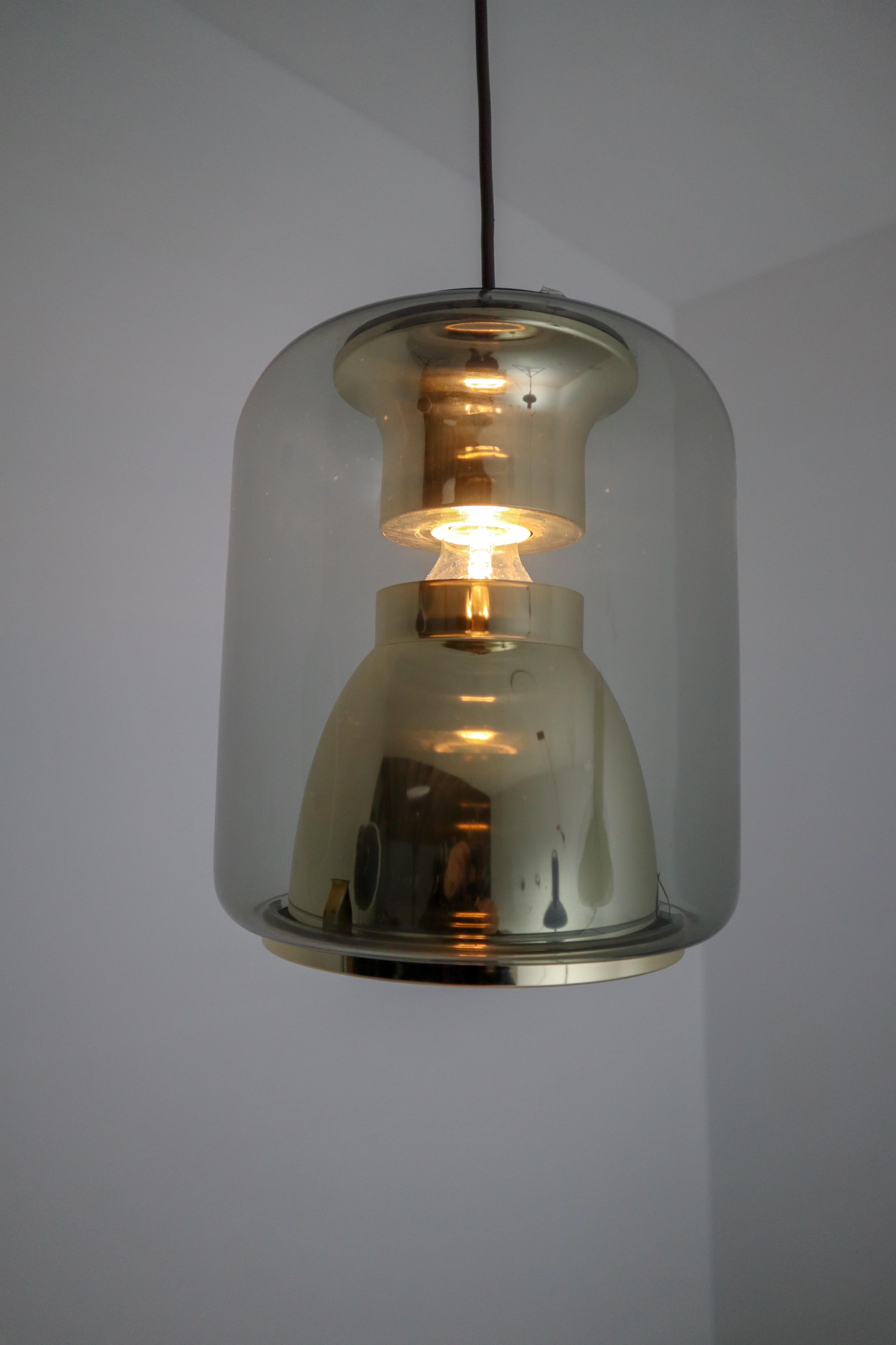 Vintage Suspension Lamp in Smoked Glass with Golden details, by ERCO, Germany  2