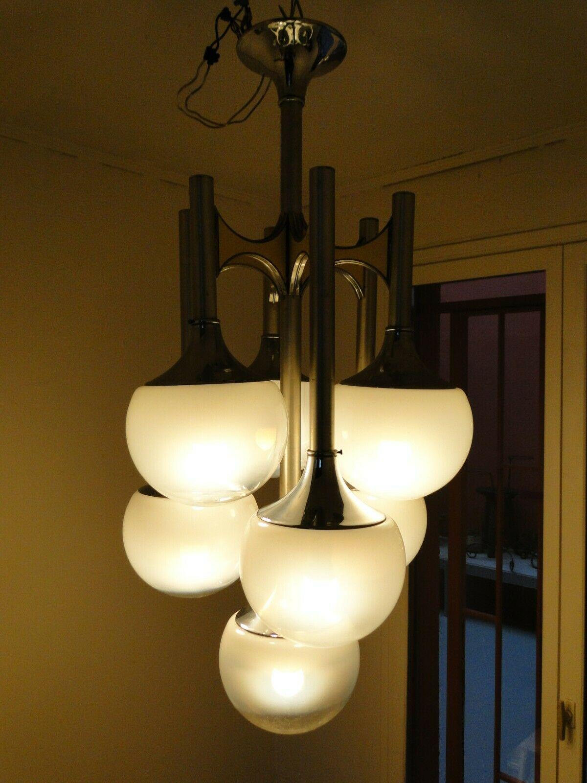 Mid-Century Modern Sciolari Suspension Italy Lamp Pendant 7 Lights For Sale