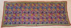 Vintage Suzani Embroidery in Teal Background with Yellow Pink Turquoise