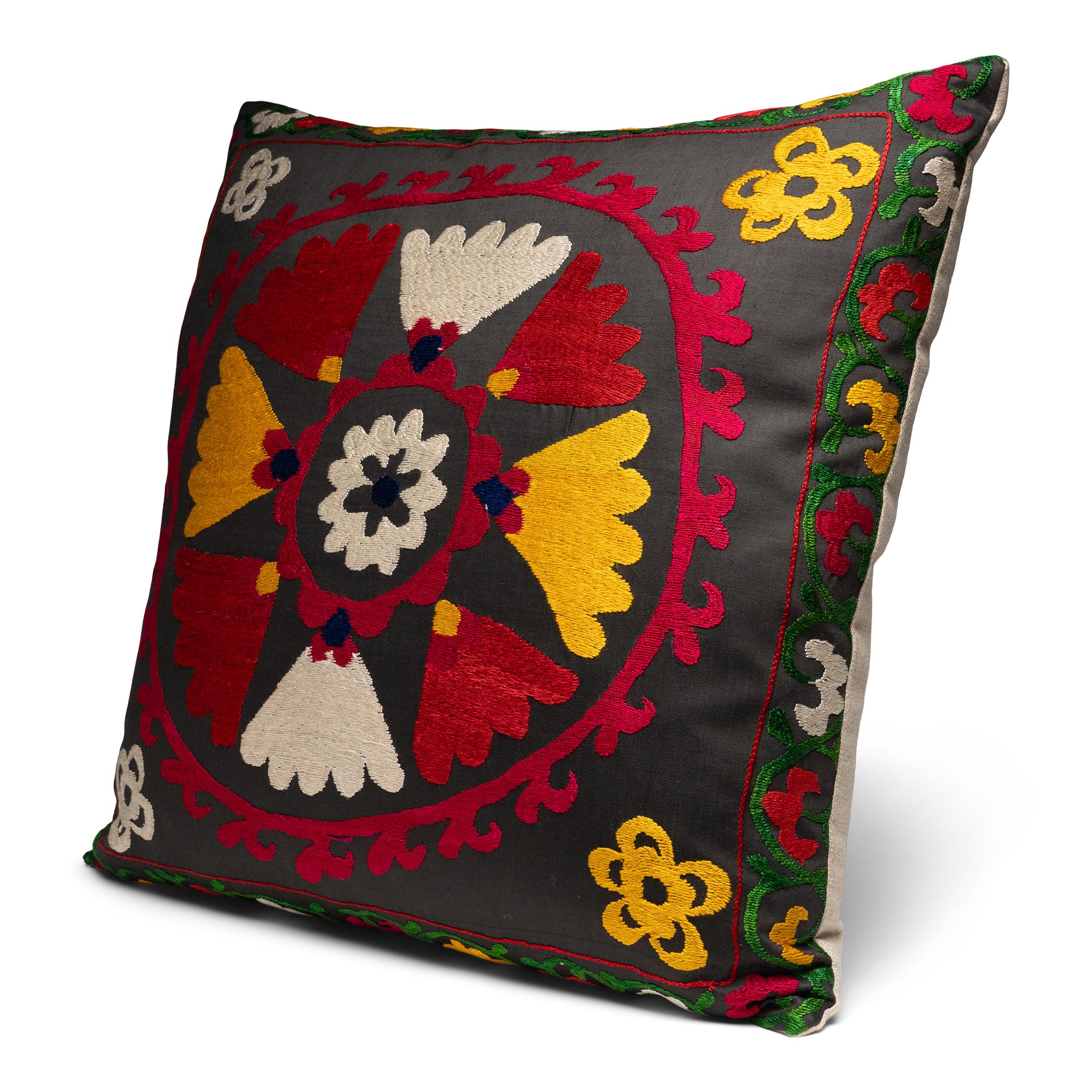 American Vintage Suzani Embroidery Throw Pillow For Sale