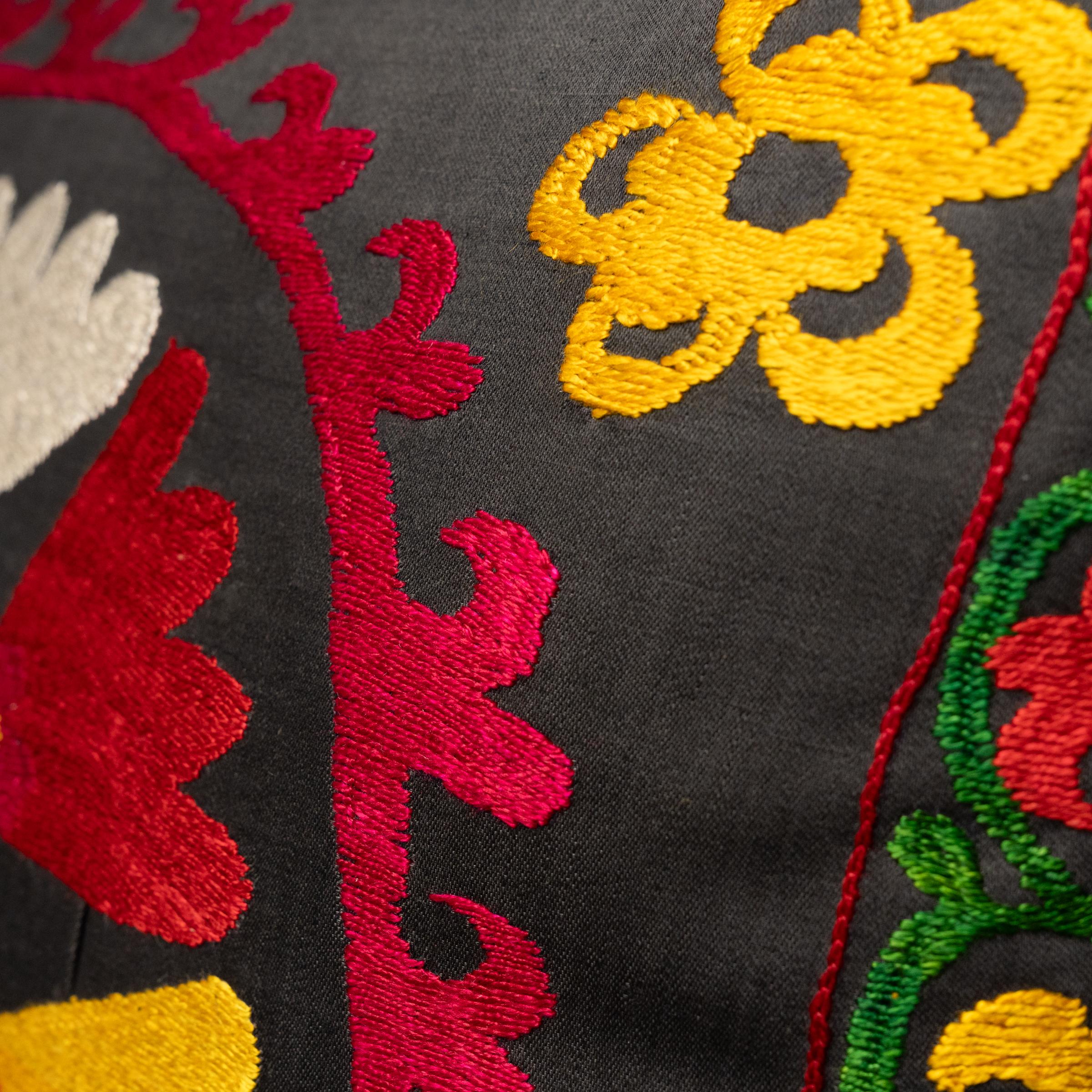 Embroidered Vintage Suzani Embroidery Throw Pillow For Sale