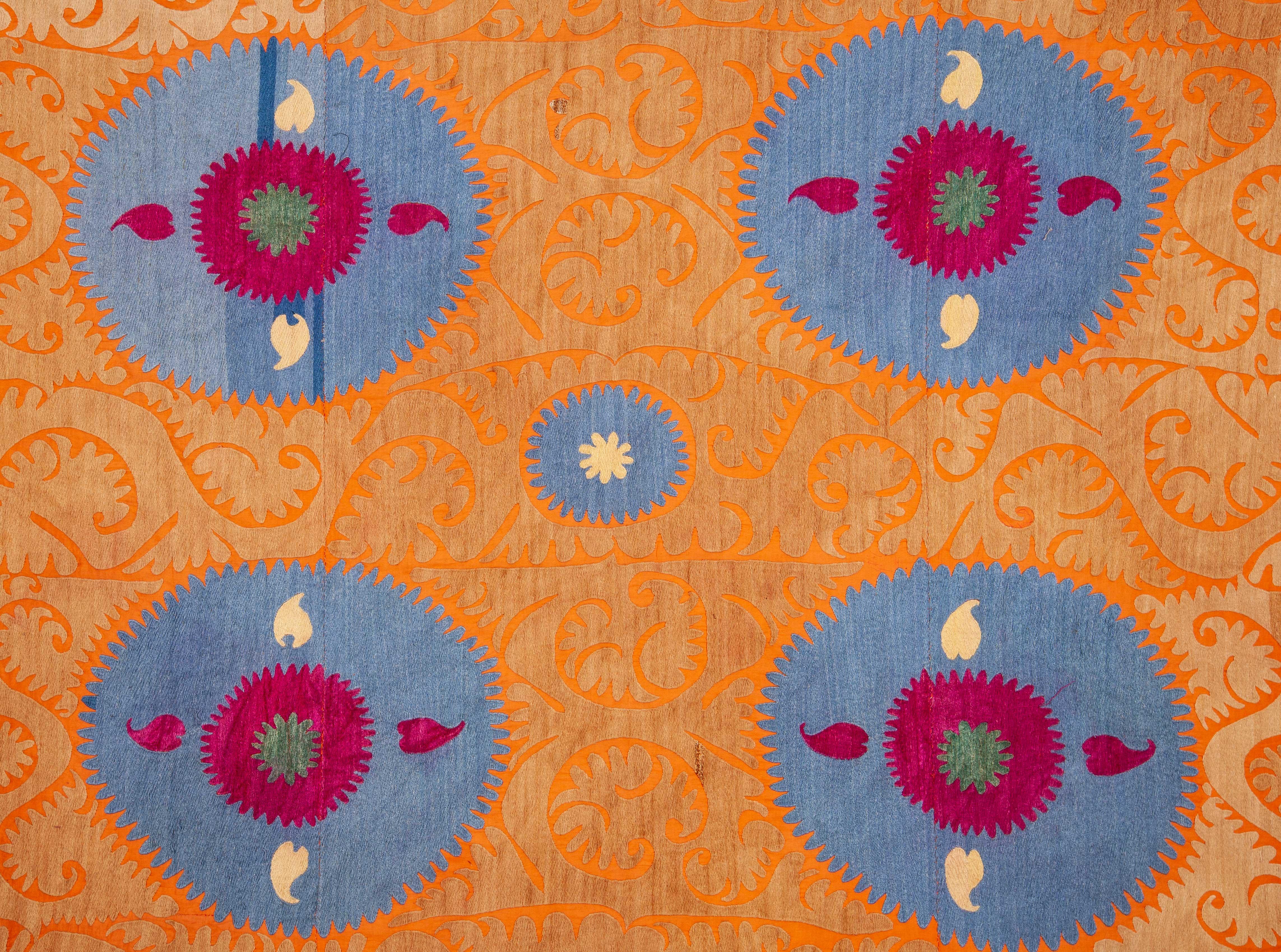 This is a mid-20th century cotton embroidered Suzani from Samarkand, Uzbekistan.