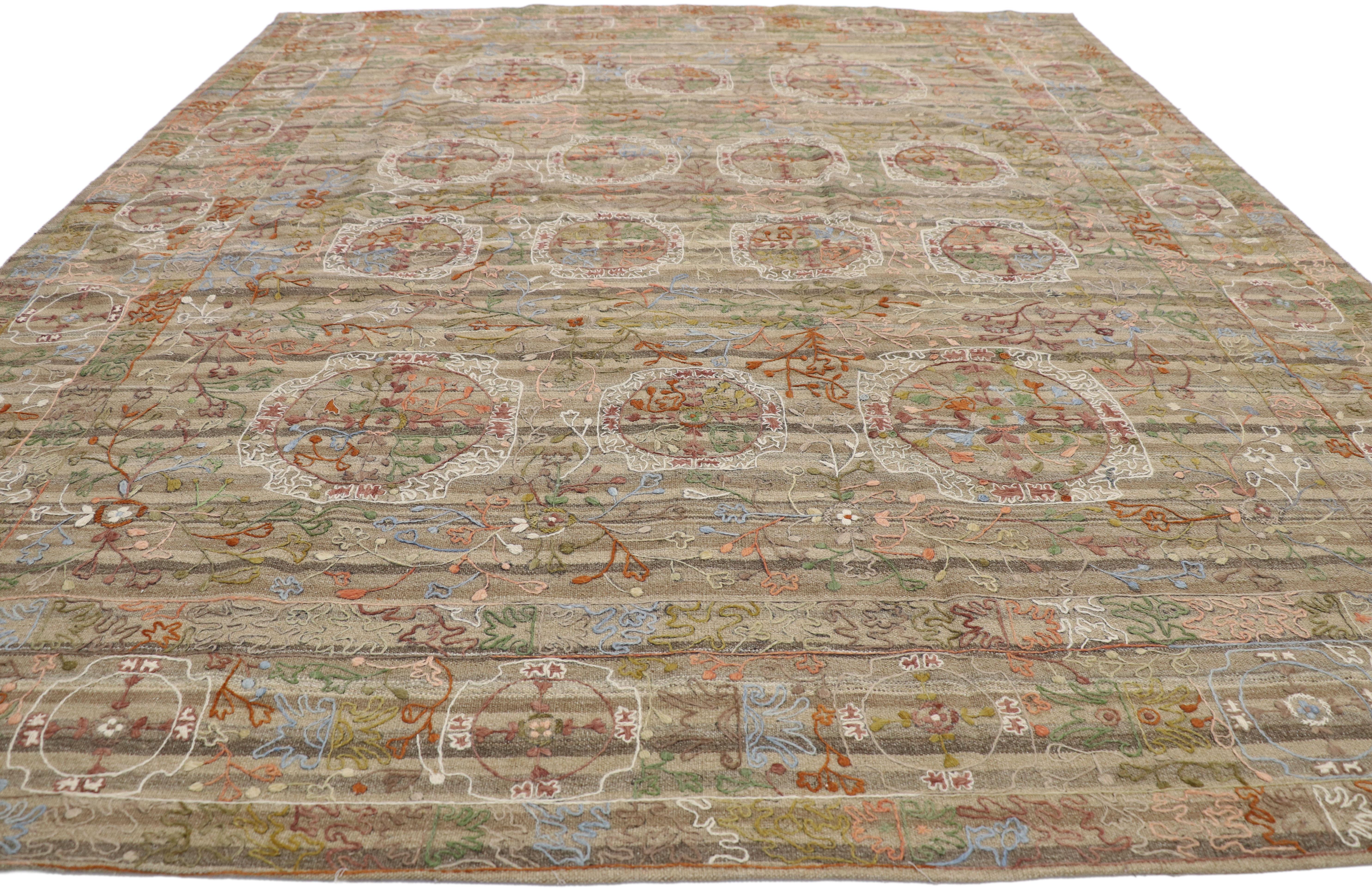 Afghan Vintage Suzani Kilim Rug with Embroidered Bohemian Style For Sale