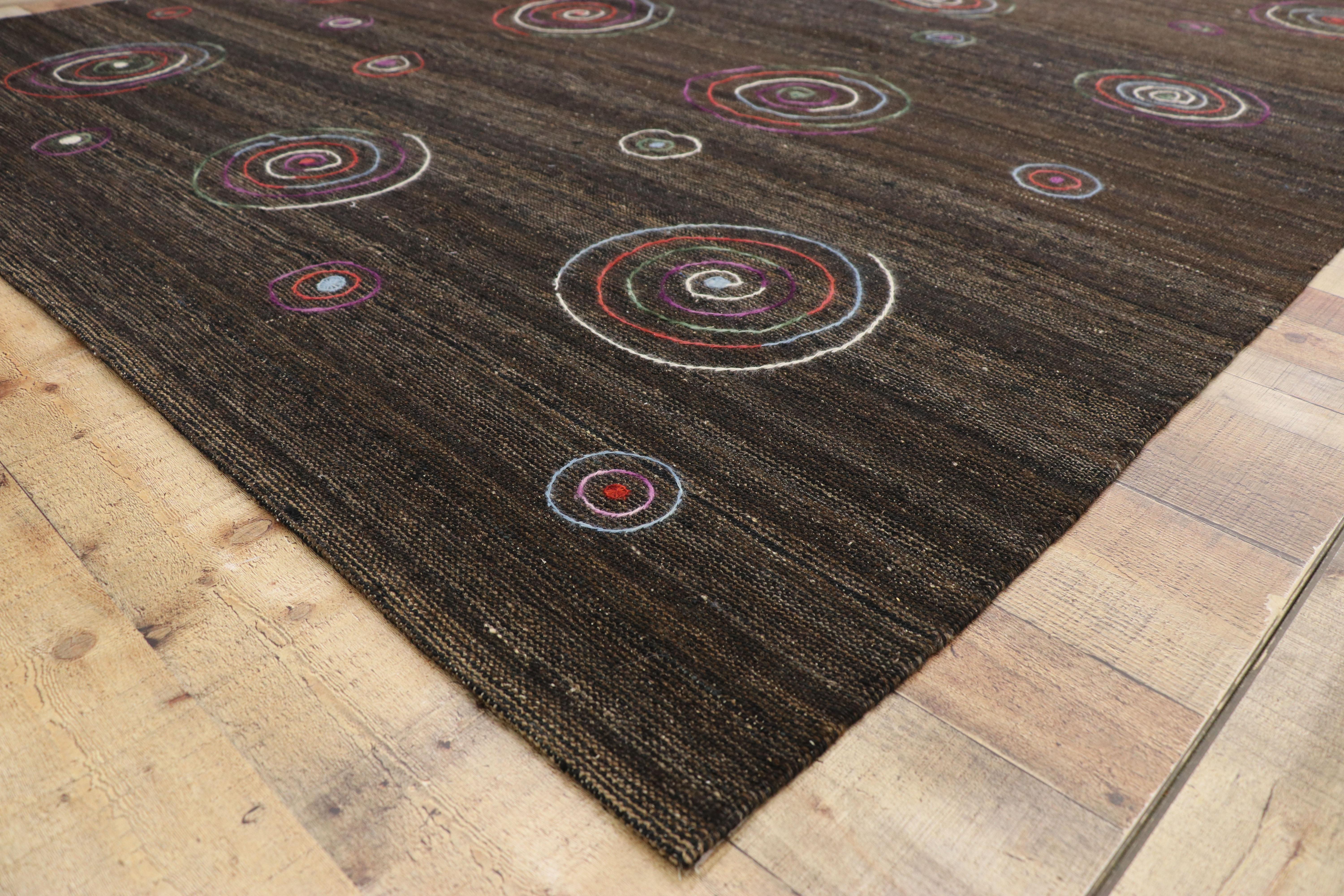 Wool Vintage Suzani Kilim Rug with Embroidered Bohemian Style For Sale