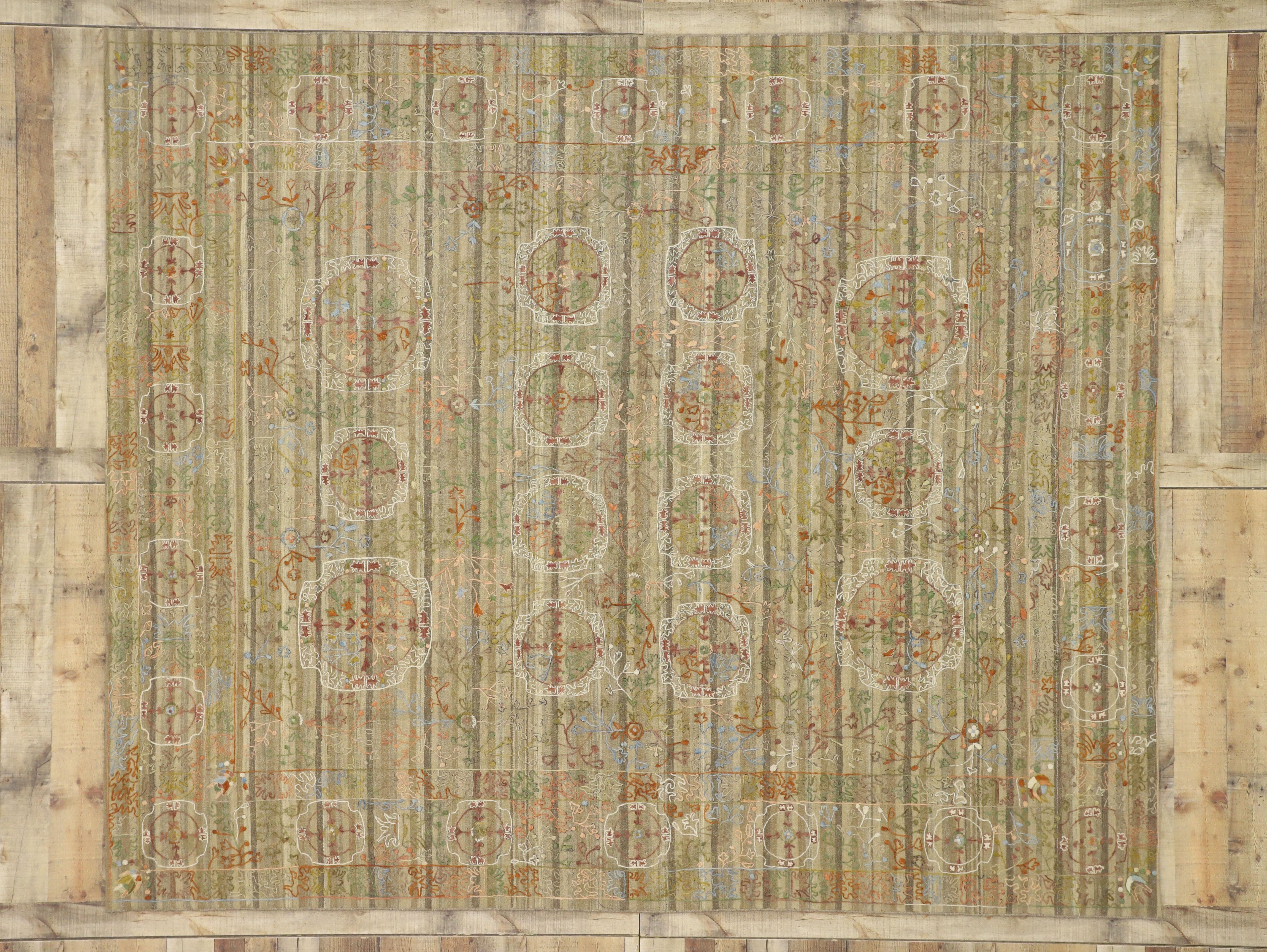 Suzani Vintage-Kelim-Teppich im böhmischen Vintage-Stil mit Stickerei im Angebot 1
