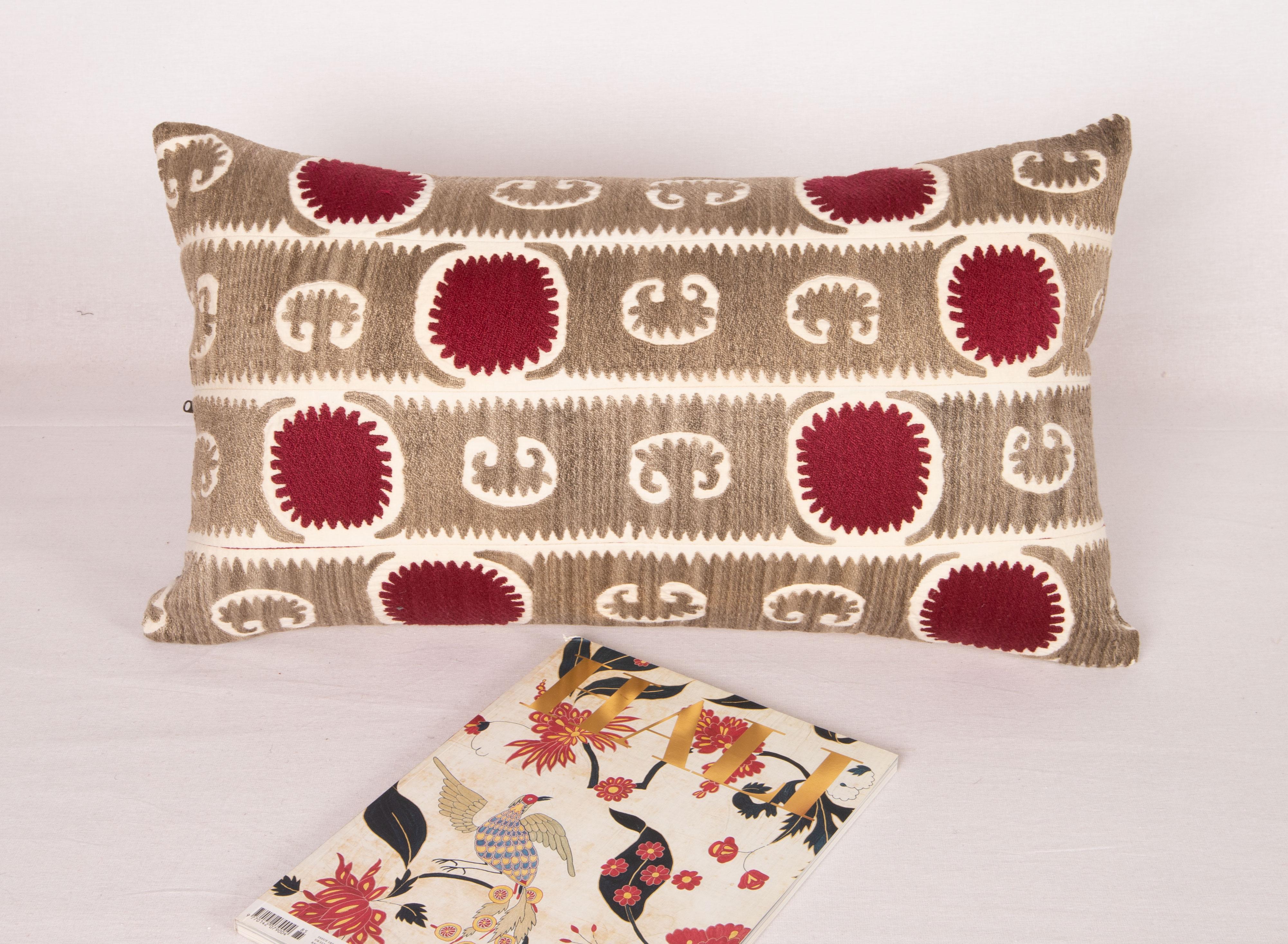 Uzbek Vintage Suzani Lumbar Pillow Case, Mid 20th C For Sale