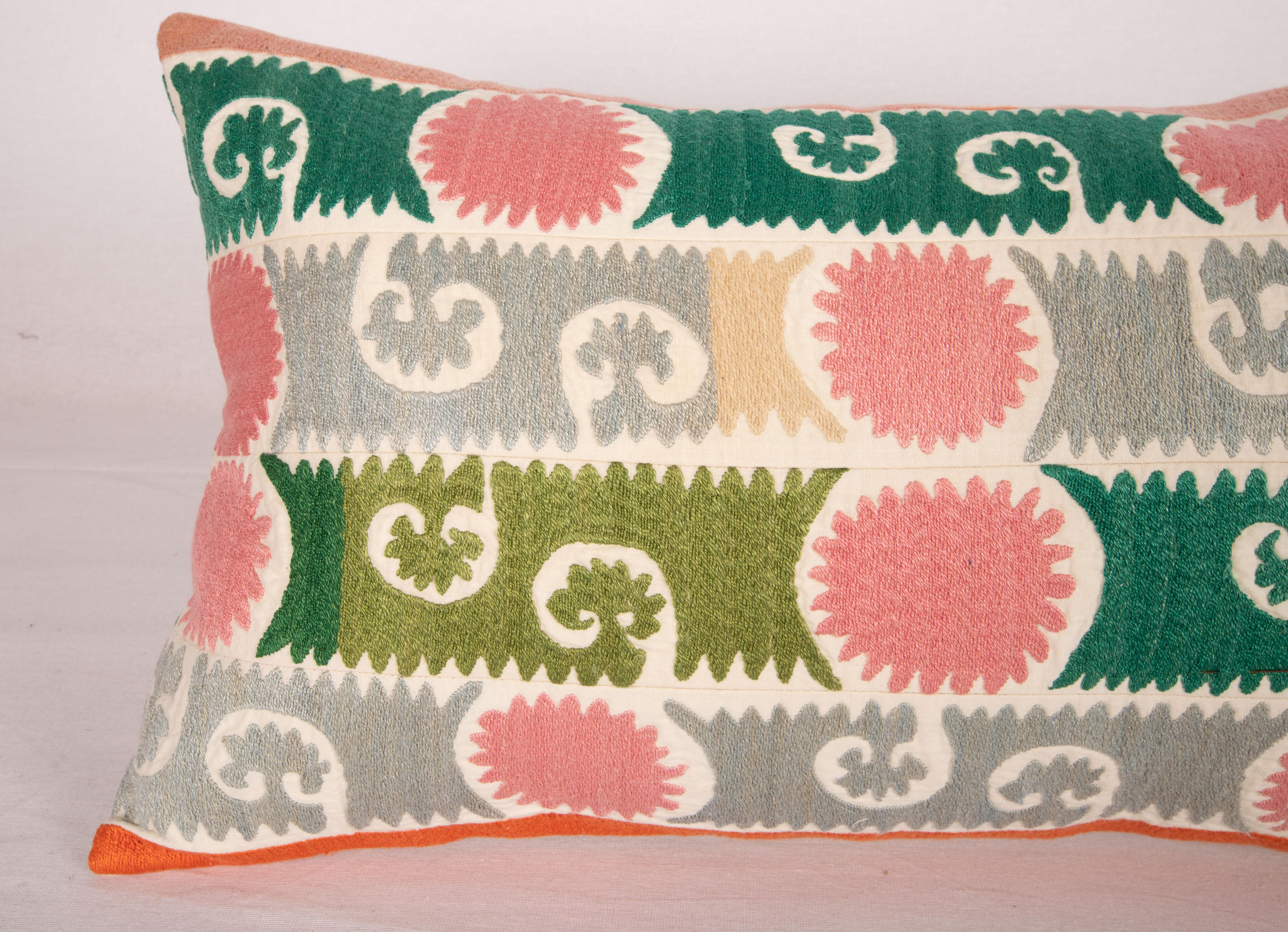 Uzbek Vintage Suzani Lumbar Pillow Case, Mid 20th C. For Sale