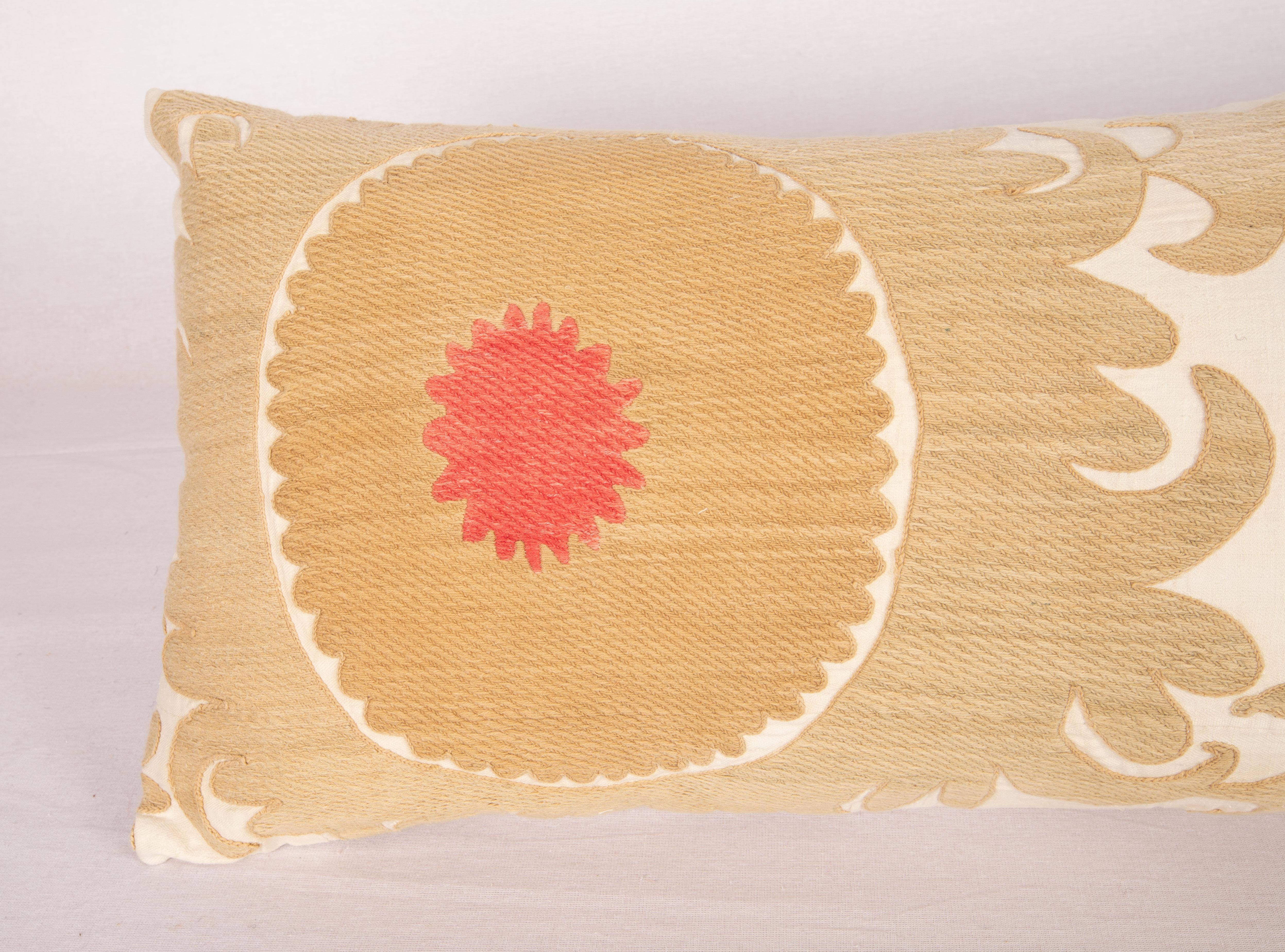 Embroidered Vintage Suzani Lumbar Pillow Case, Mid 20th C.