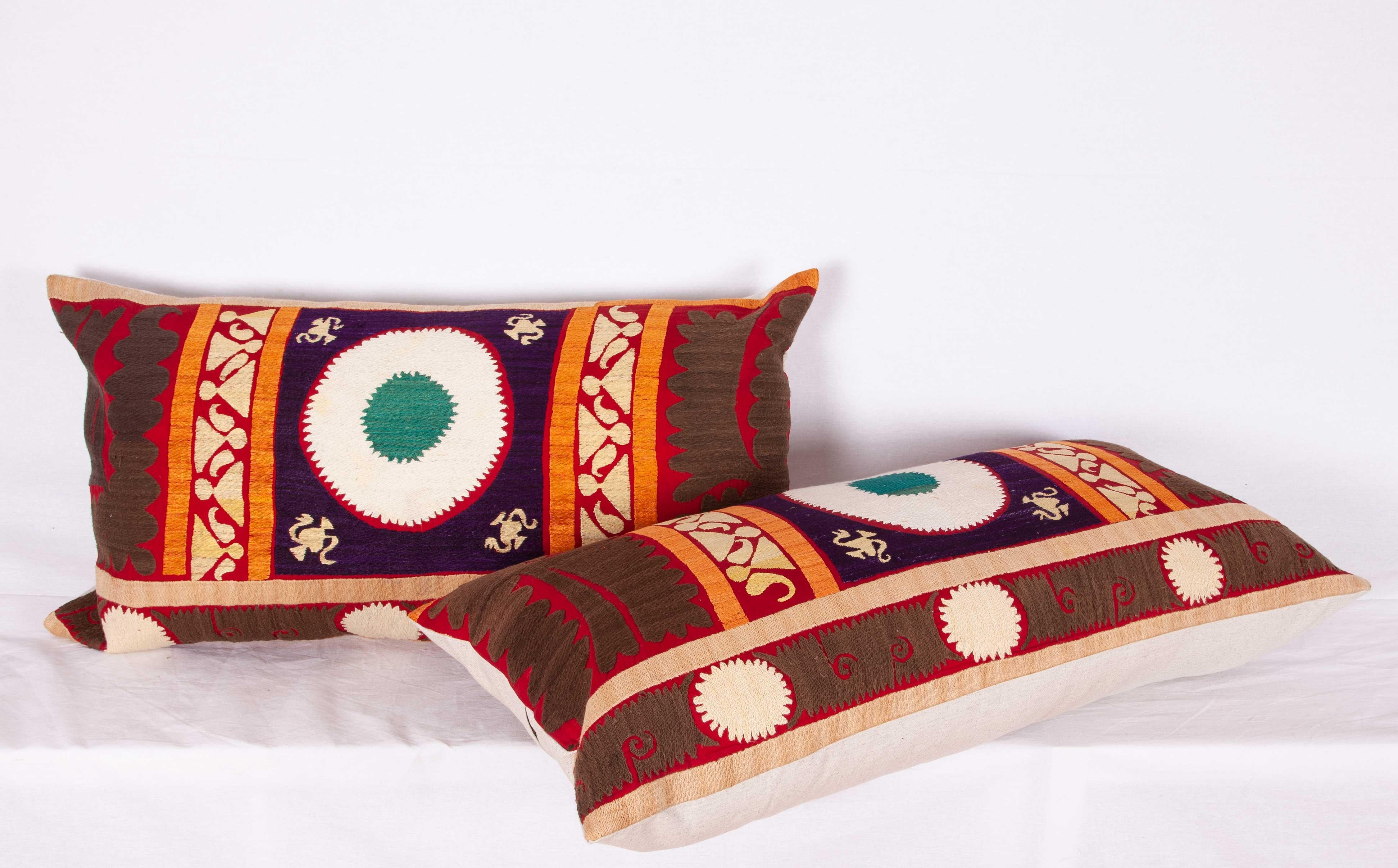 Embroidered Vintage Suzani Pillow Cases / Cushion Covers Made from a Mid-20th Century Suzani For Sale