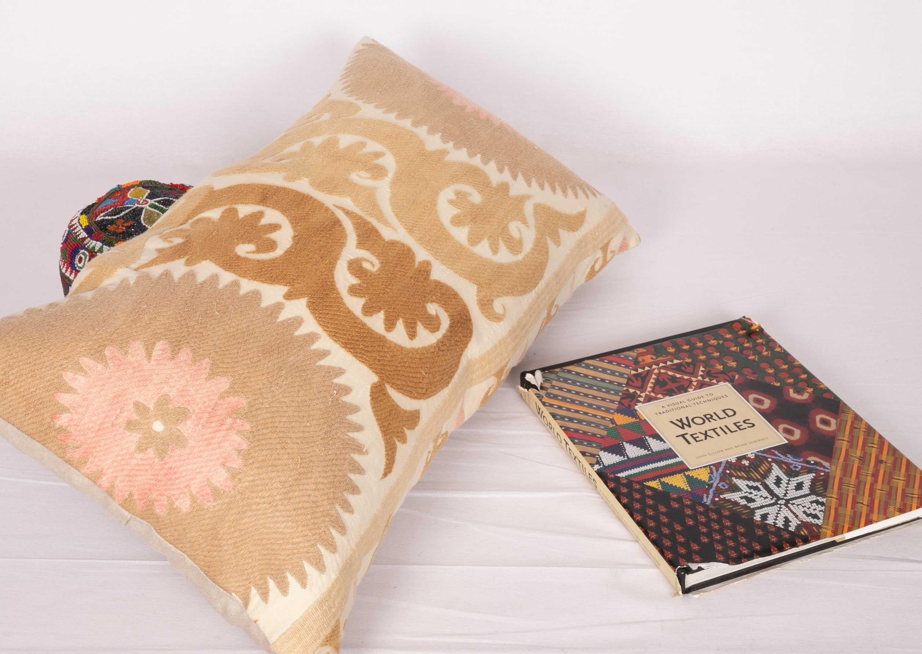 Cotton Vintage Suzani Pillow Fashioned from a Mid-20th Century Samarkand Suzani For Sale