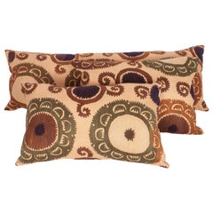 Vintage Suzani Pillow Set of 3, Made from a Samarkand Suzani, Mid-20th Century