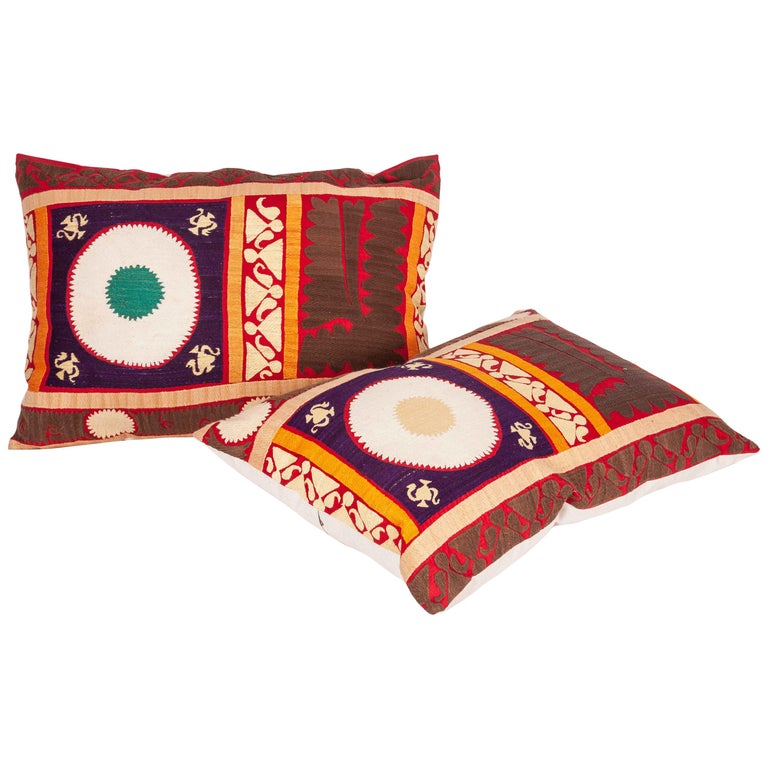 Vintage Suzani Pillow Cases Cushion Covers Mid 20th Century For