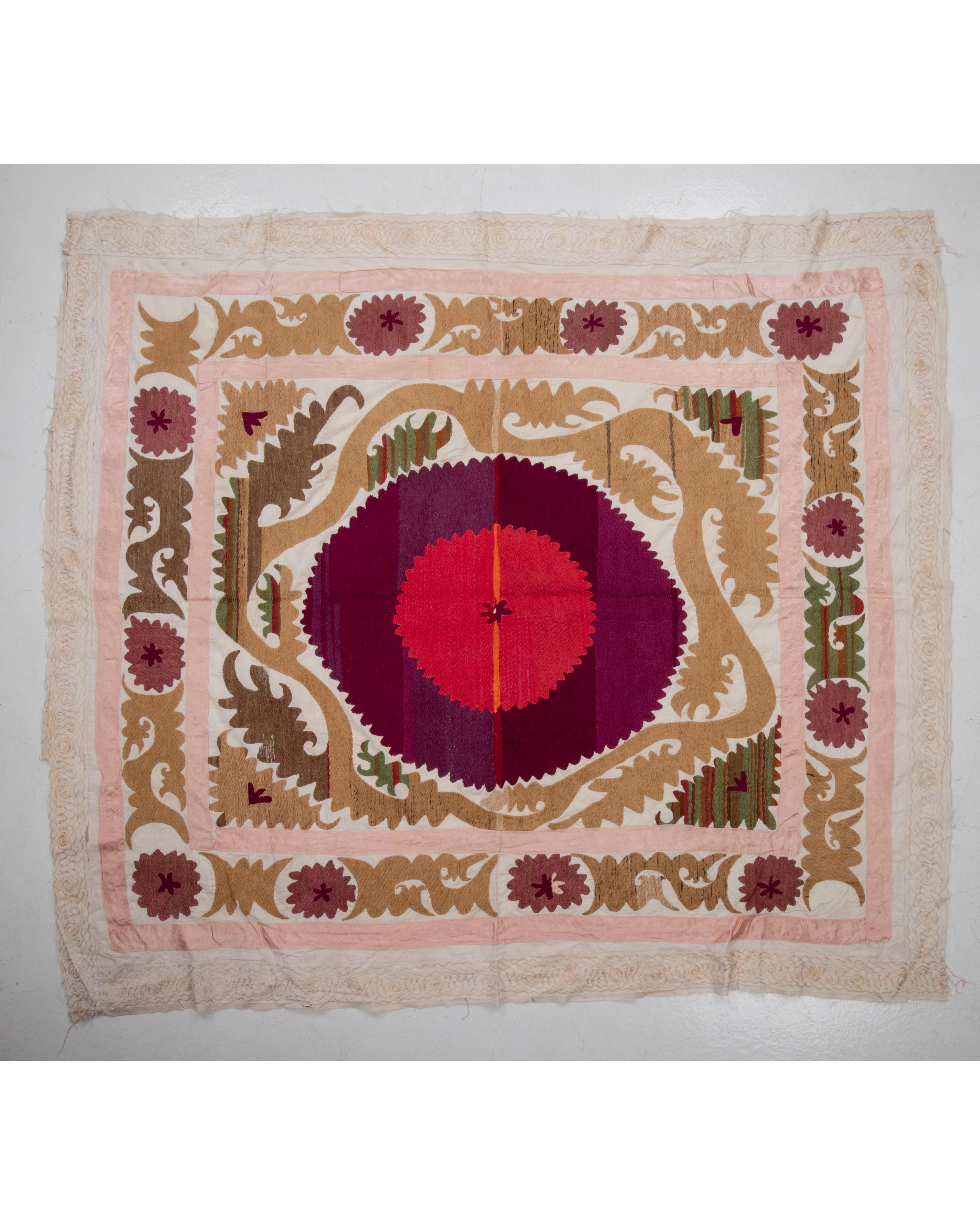 This is a small format mid 20th C, suzani embroidered with cotton .
This is a vintage and used item therefore not in brand new condition.
